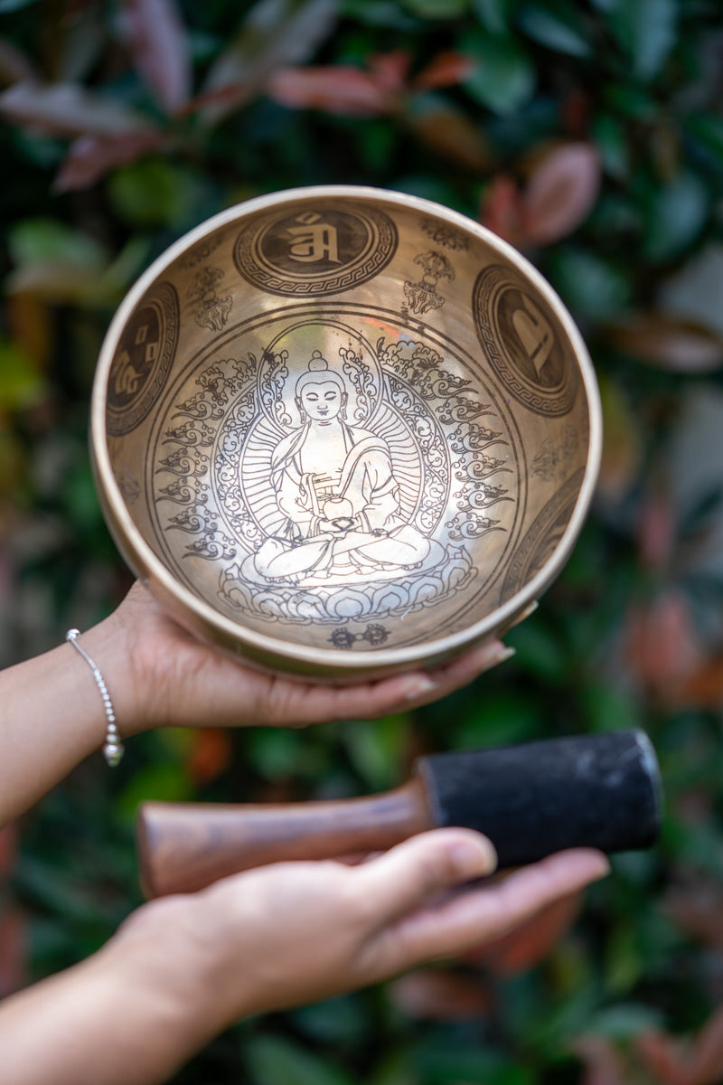 Handcrafted Amitabha Singing Bowl for prayer and meditation.