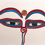 Hand-painted sacred eyes spiral symbols on the forehead and nose, representing wisdom and spiritual awareness.