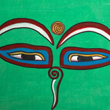 Hand-painted sacred eyes spiral symbols on the forehead and nose, representing wisdom and spiritual awareness.