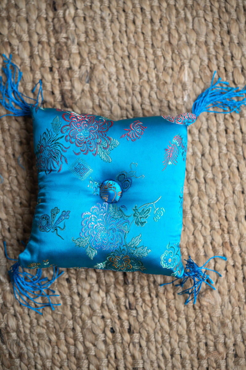 Aqua Blue Square Cushion - Handcrafted cushion