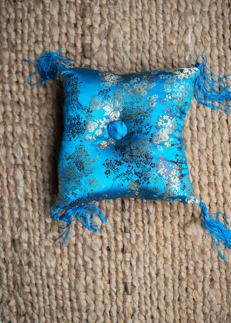 Aqua Silk Square Cushion - Handmade Cushion