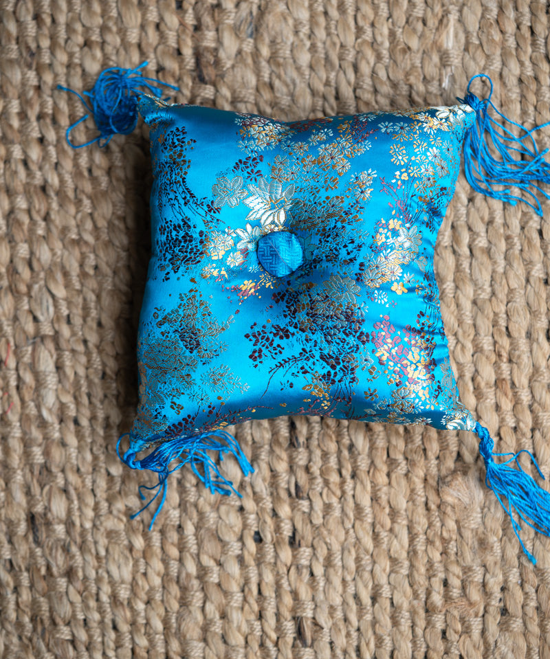 Aqua Silk Square Cushion - Handmade Cushion