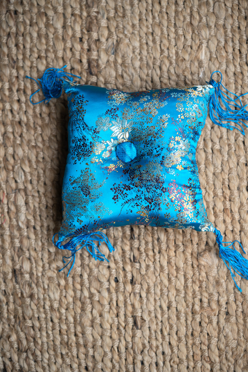 Aqua Silk Square Cushion - Handmade Cushion