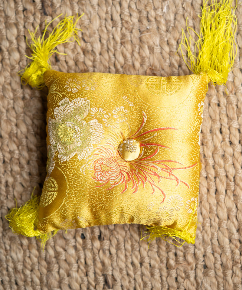 Yellow Square Cushion - Handmade cushion for  singing bowl