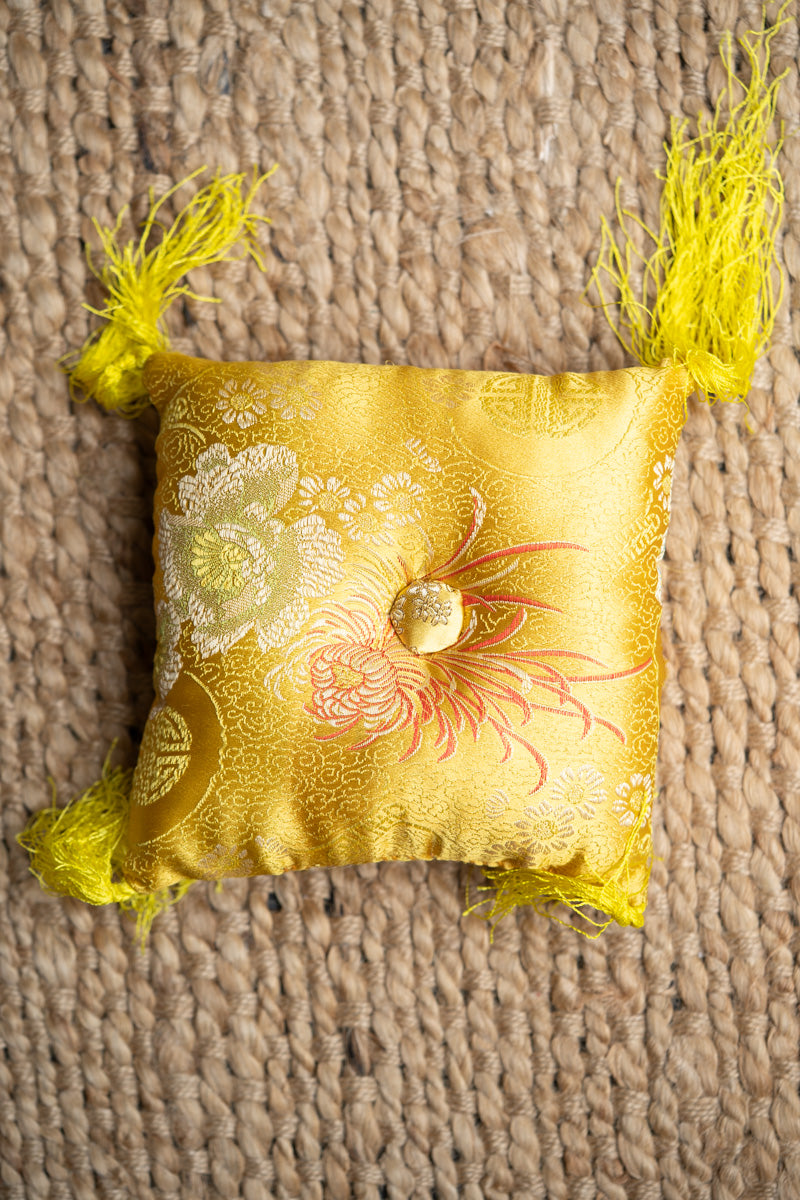 Yellow Square Cushion - Handmade cushion for  singing bowl