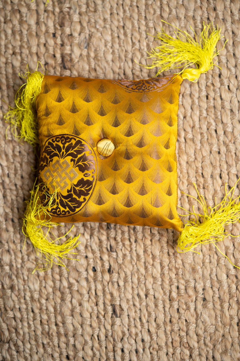Yellow Square Cushion - Handmade Silk Cushion
