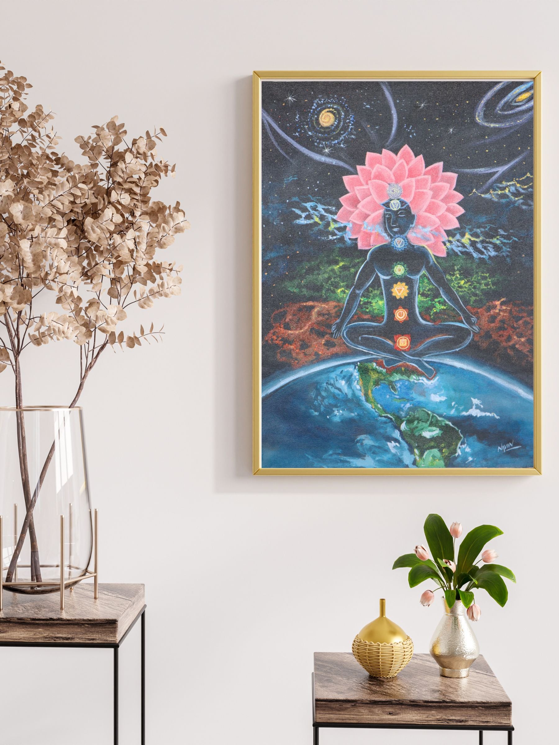 Handpainted oil painting of 7 chakras of Human body.