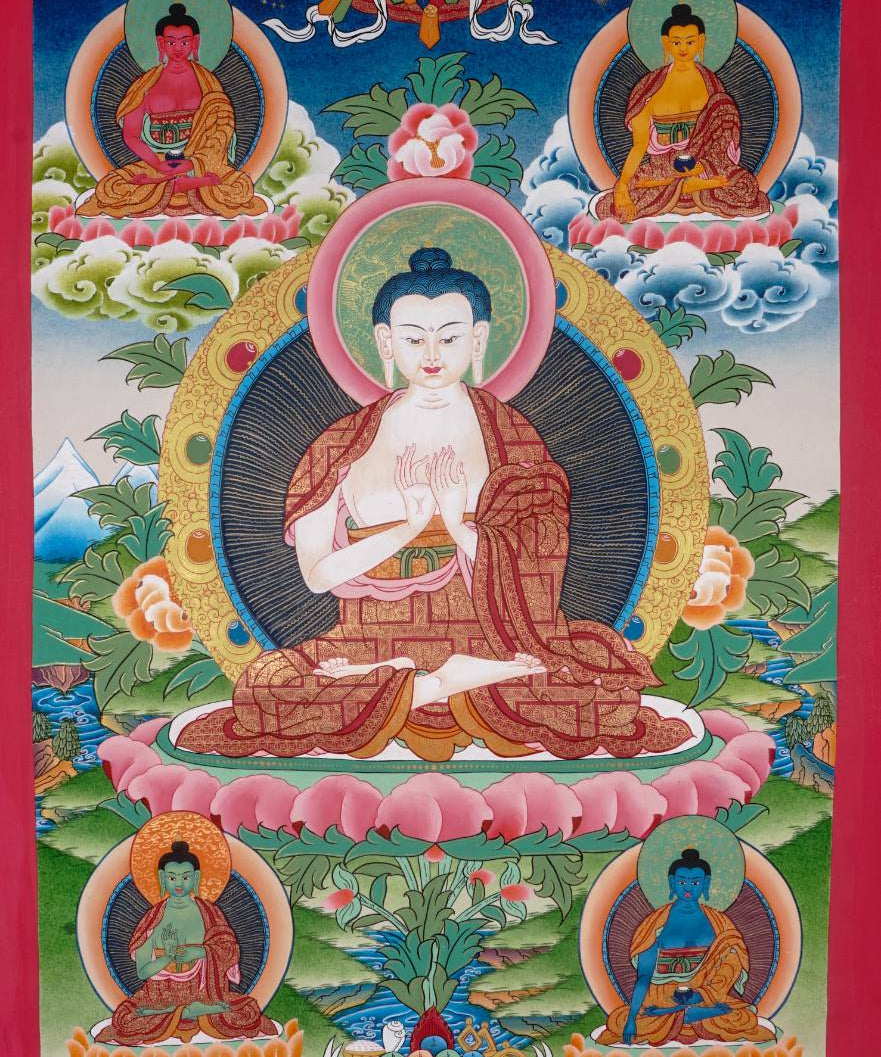Five Wisdom Buddhas Thangka Tibetan Painting- Vairocana 