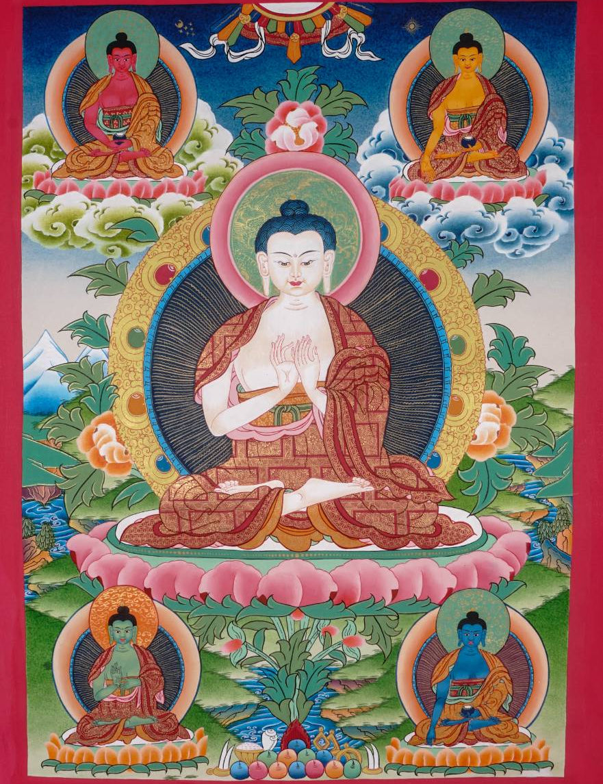 Five Wisdom Buddhas Thangka Tibetan Painting- Vairocana 