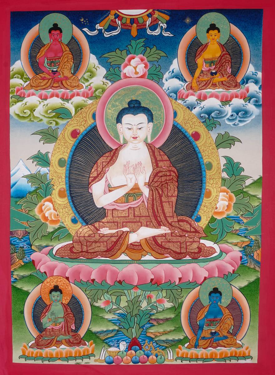 Five Wisdom Buddhas Thangka Tibetan Painting- Vairocana 