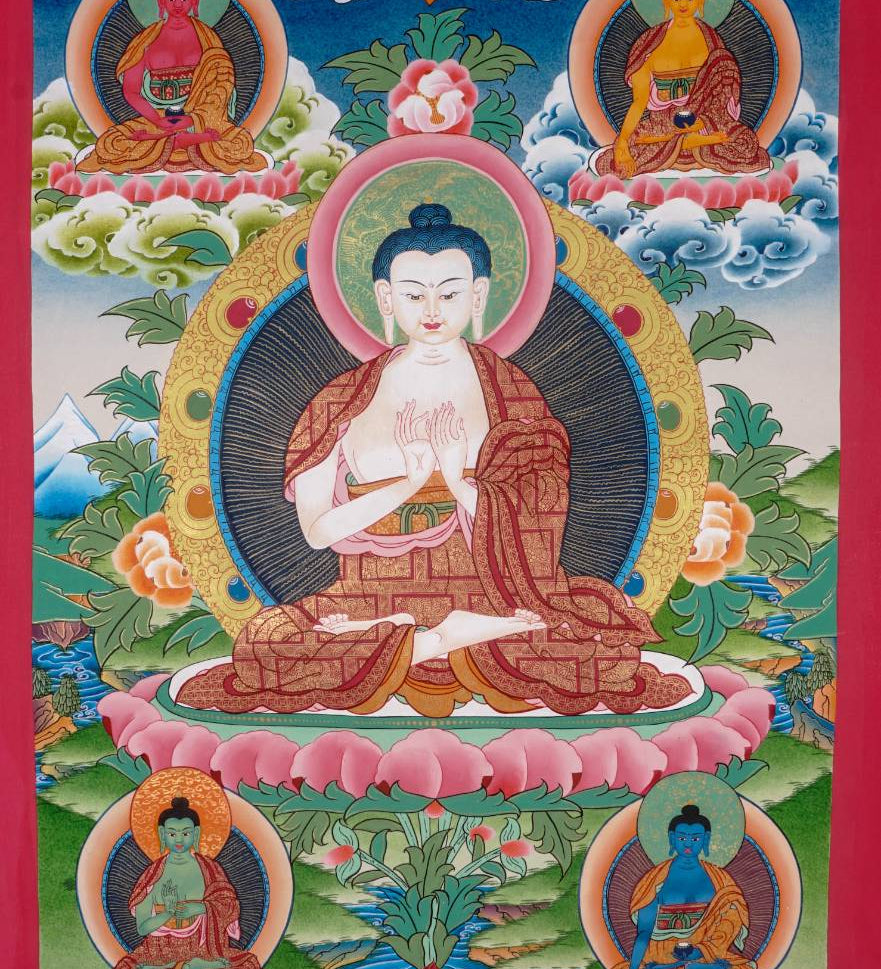 Five Wisdom Buddhas Thangka Tibetan Painting- Vairocana 