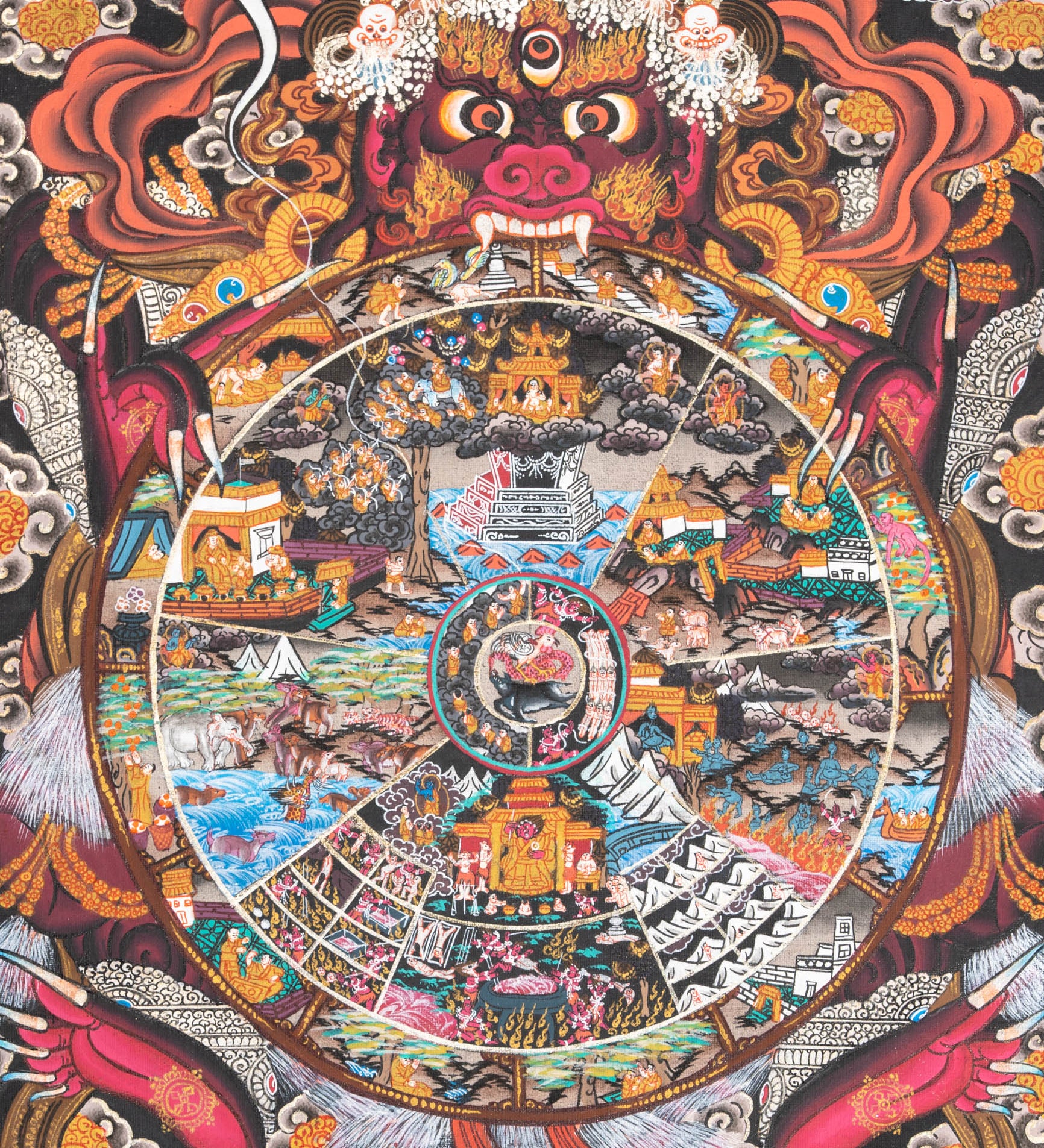 Wheel of Life (Bhavachakra) - Handpainted Thangka