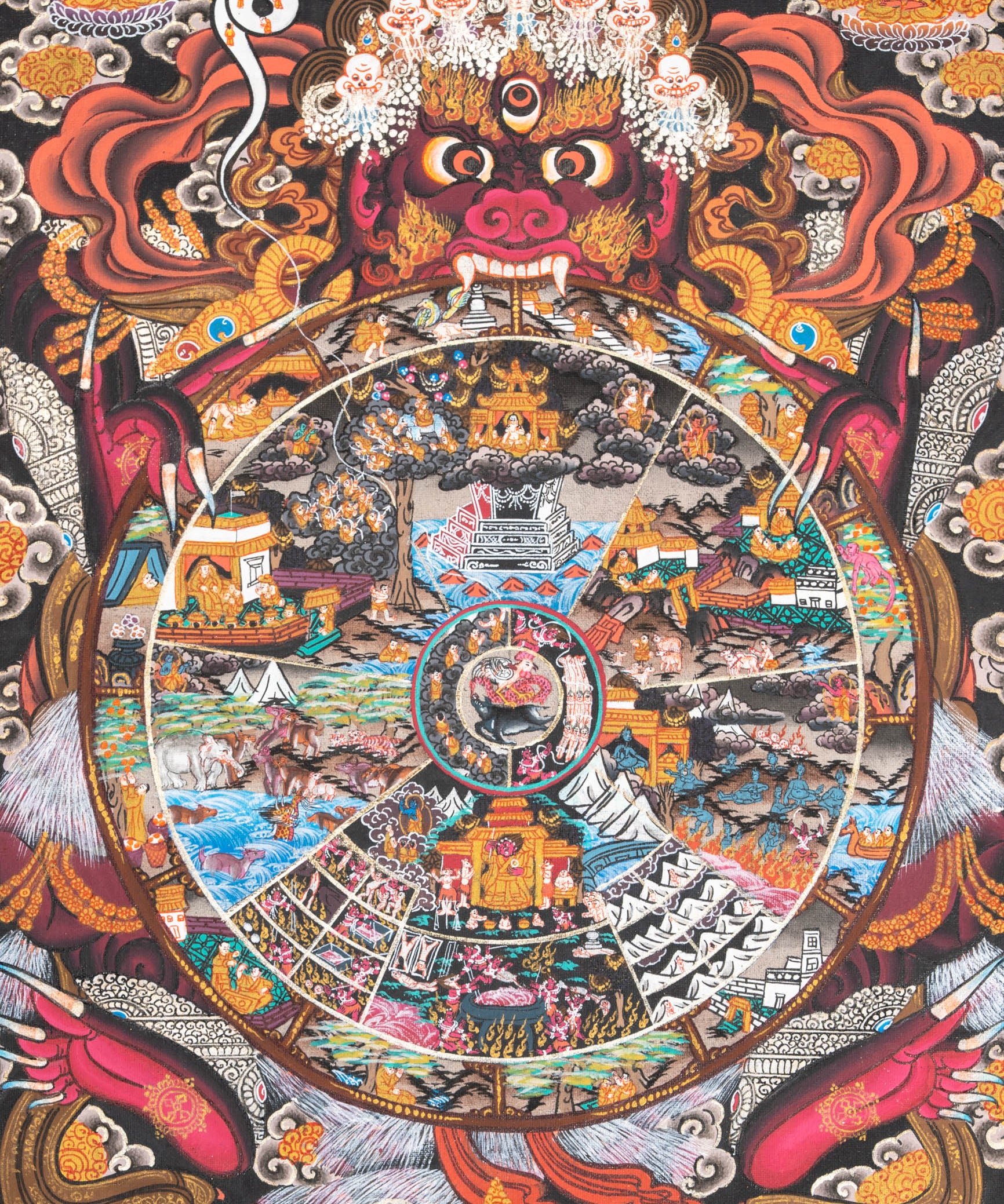 Wheel of Life (Bhavachakra) - Handpainted Thangka