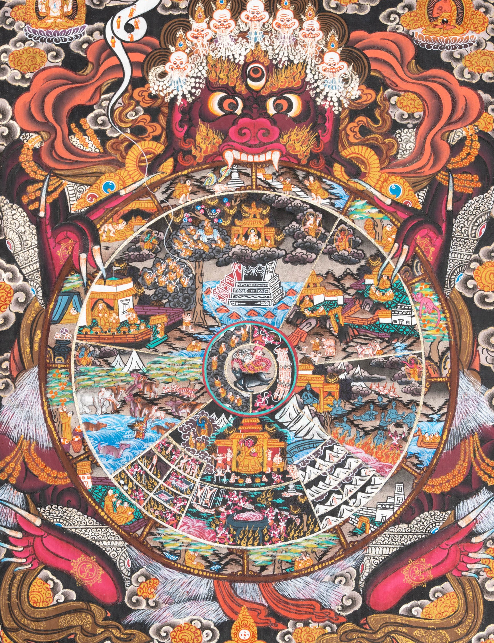 Wheel of Life (Bhavachakra) - Handpainted Thangka