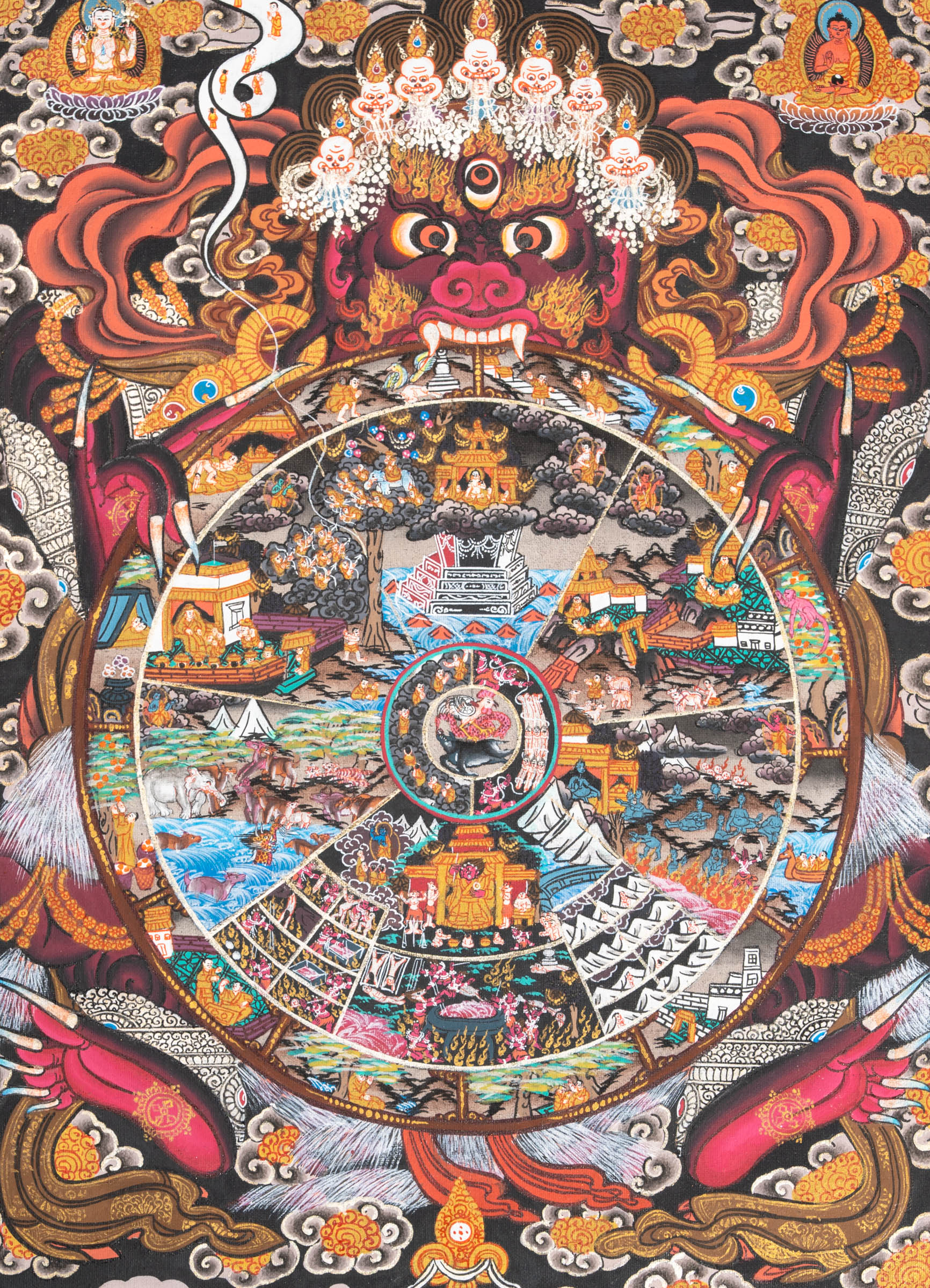 Wheel of Life (Bhavachakra) - Handpainted Thangka