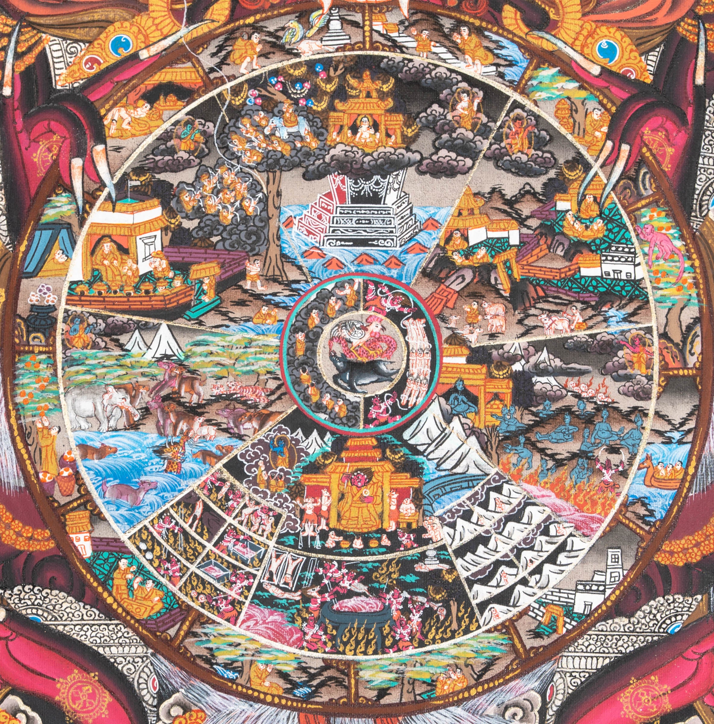 Wheel of Life (Bhavachakra) - Handpainted Thangka