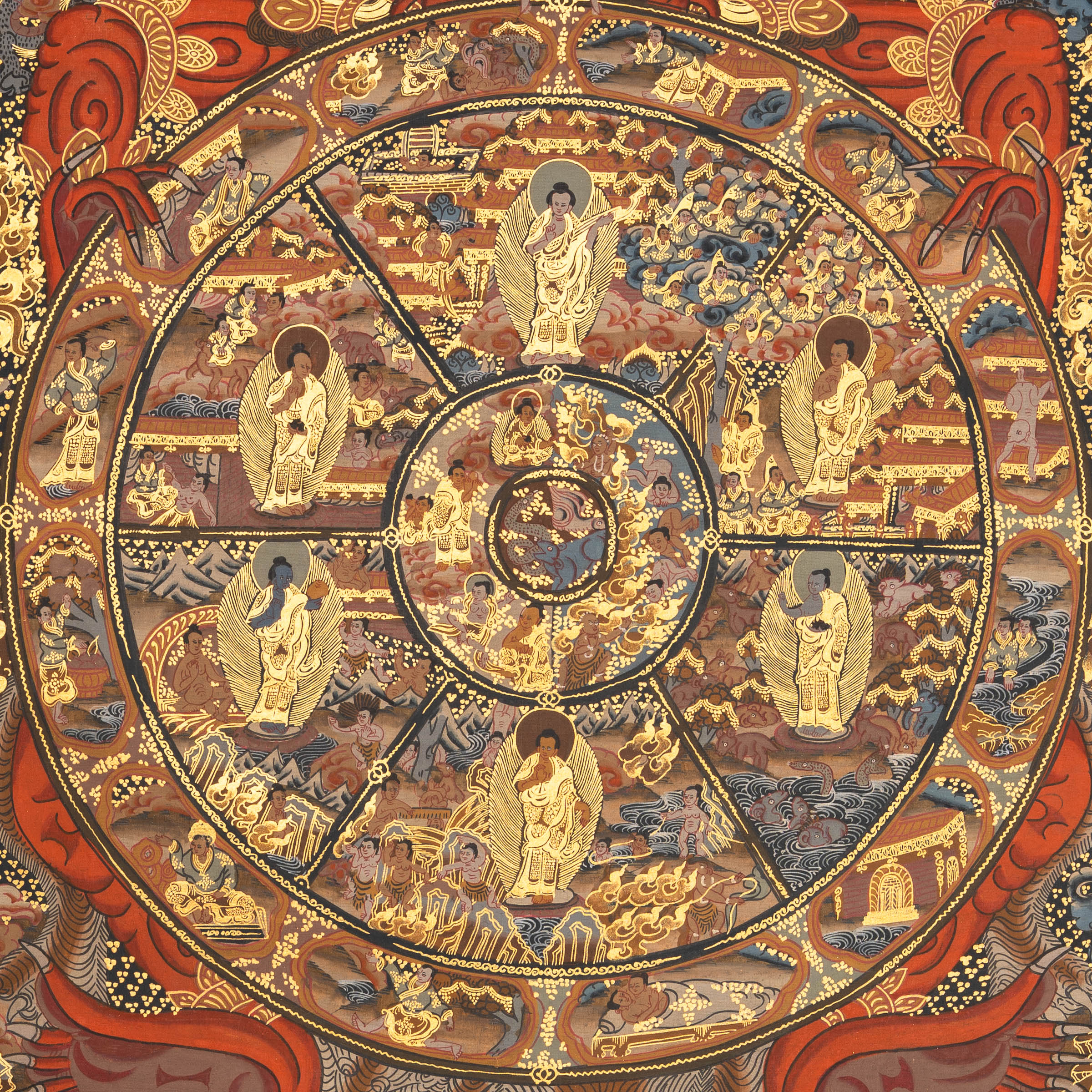 Wheel of Life (Bhavachakra) Thangka - Sacred Handpainted Art