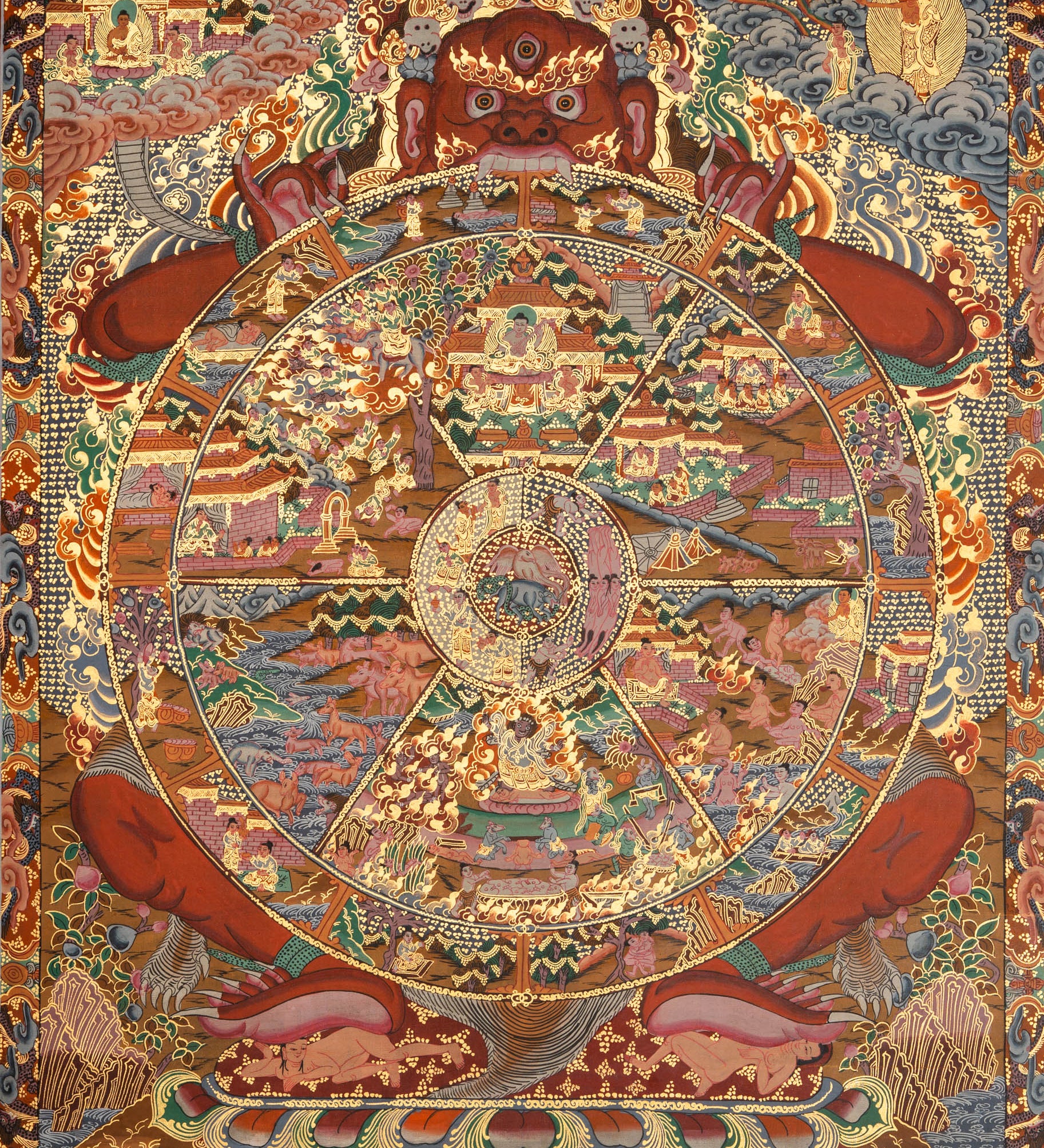 Wheel of Life Thangka - Handpainted Art