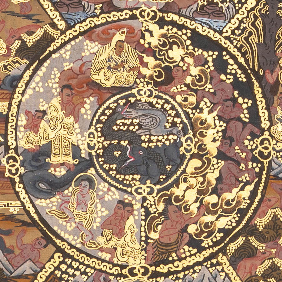 Samsara Mandala - Handpainted  Antique Wheel of Life