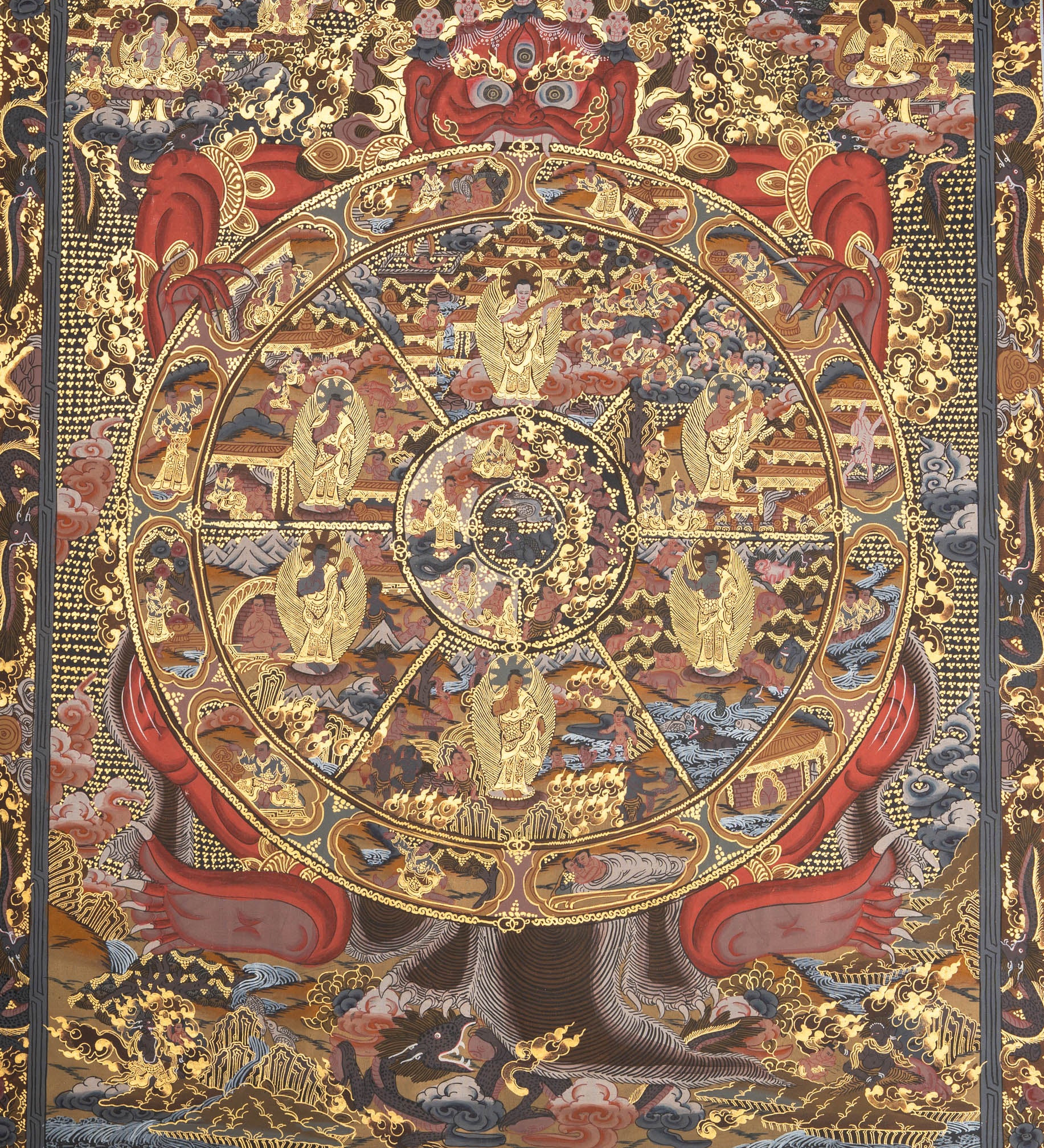 Samsara Mandala - Handpainted  Antique Wheel of Life