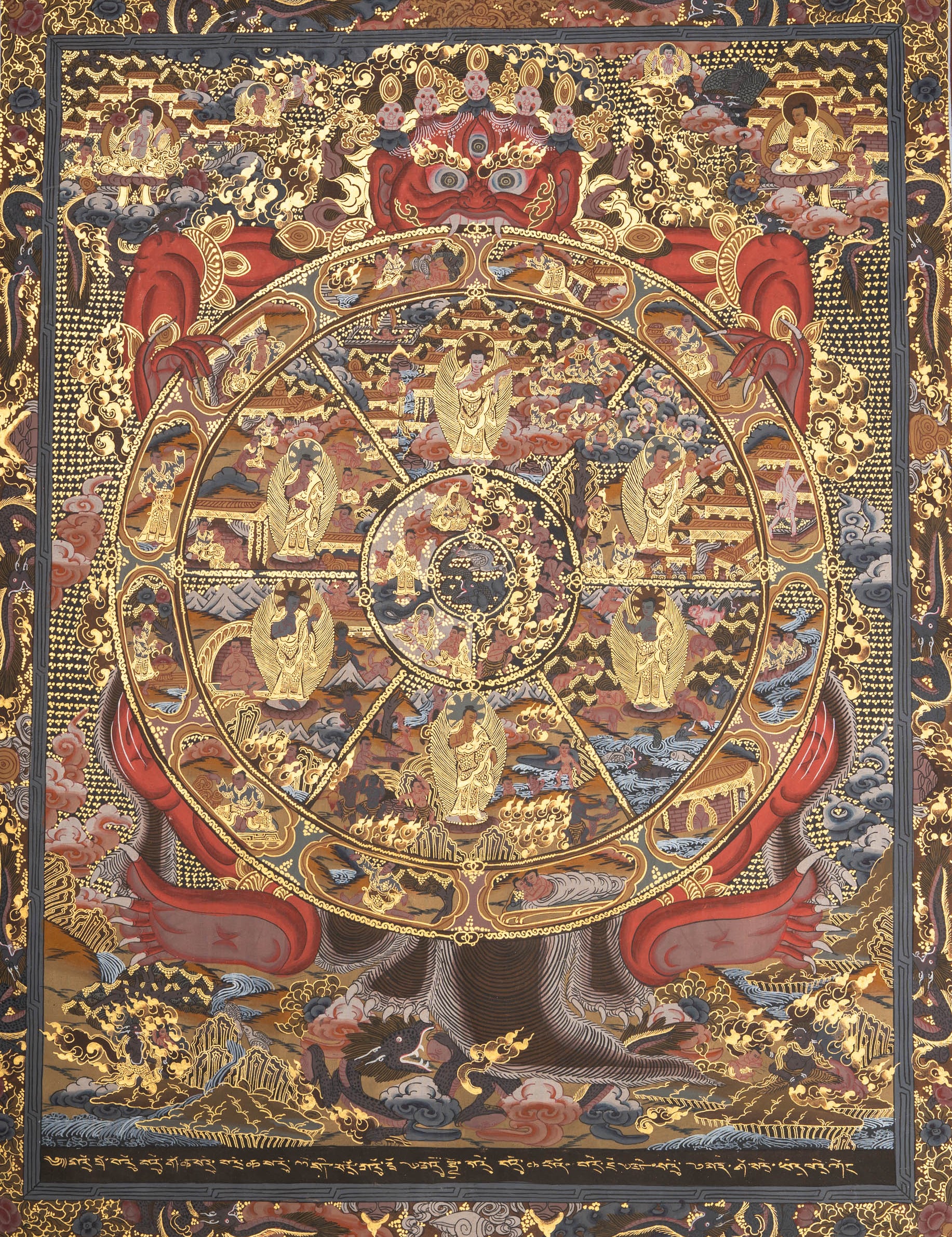 Samsara Mandala - Handpainted  Antique Wheel of Life