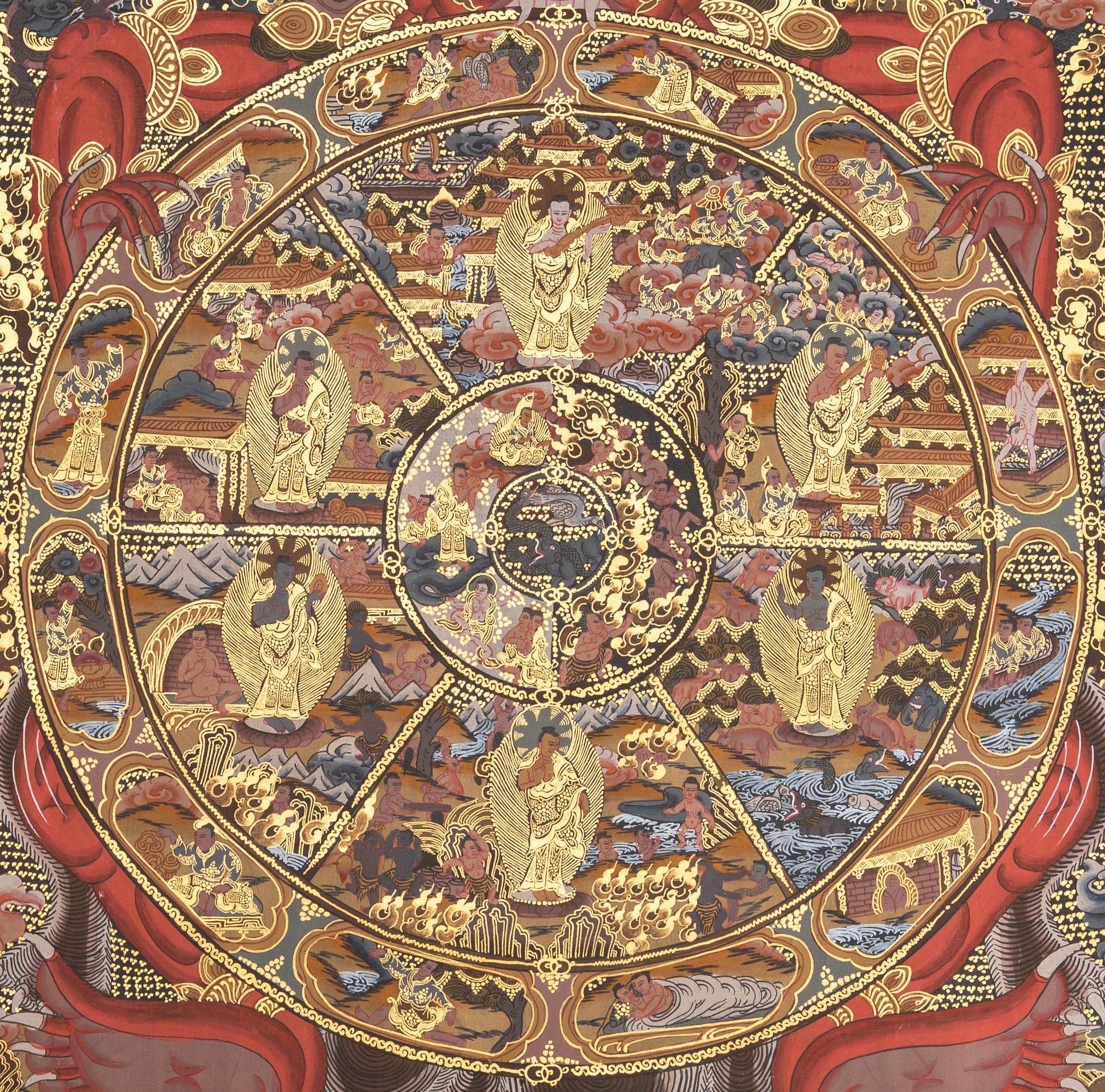 Samsara Mandala - Handpainted  Antique Wheel of Life