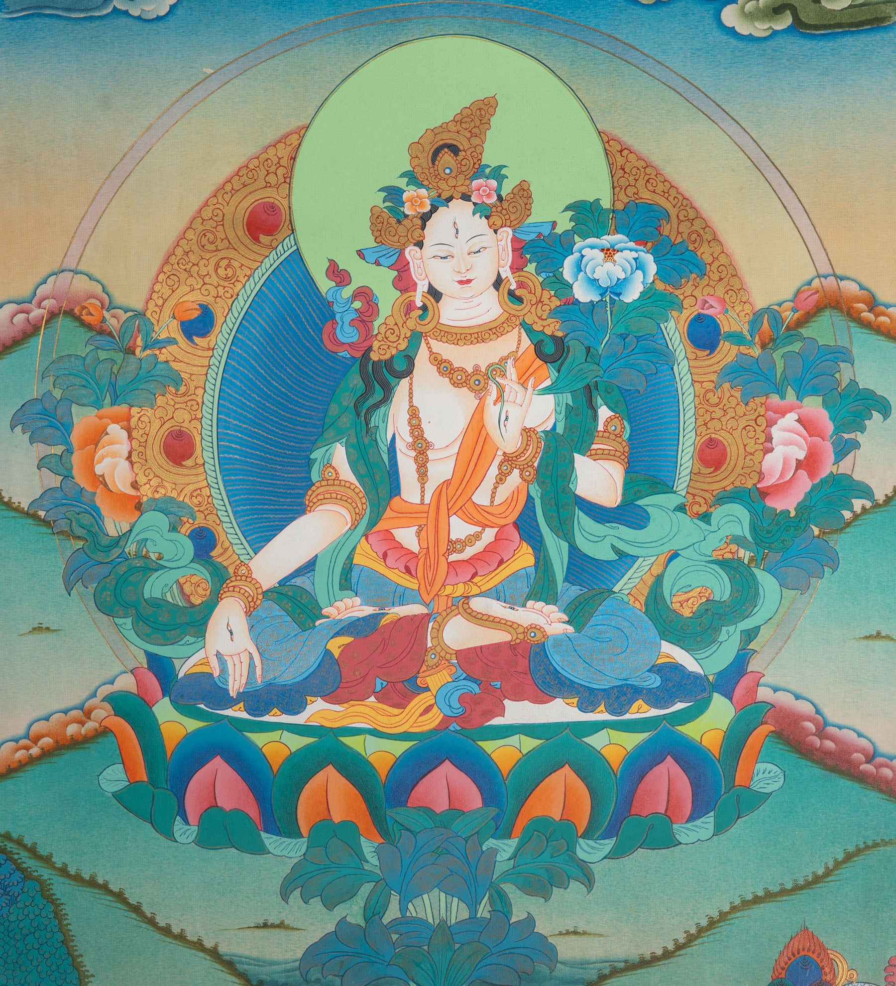 White Tara Thangka - Handpainted Art