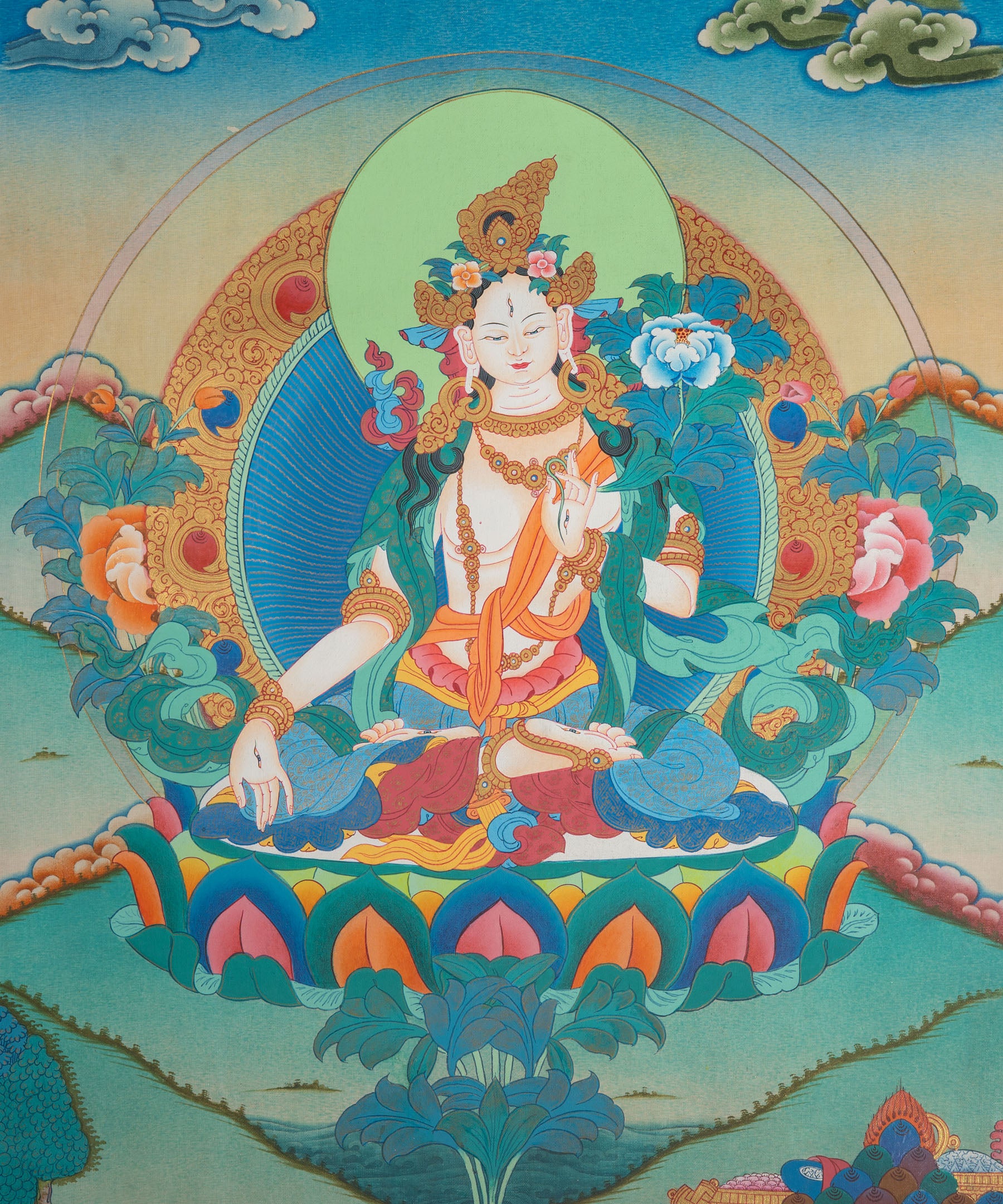 White Tara Thangka - Handpainted Art