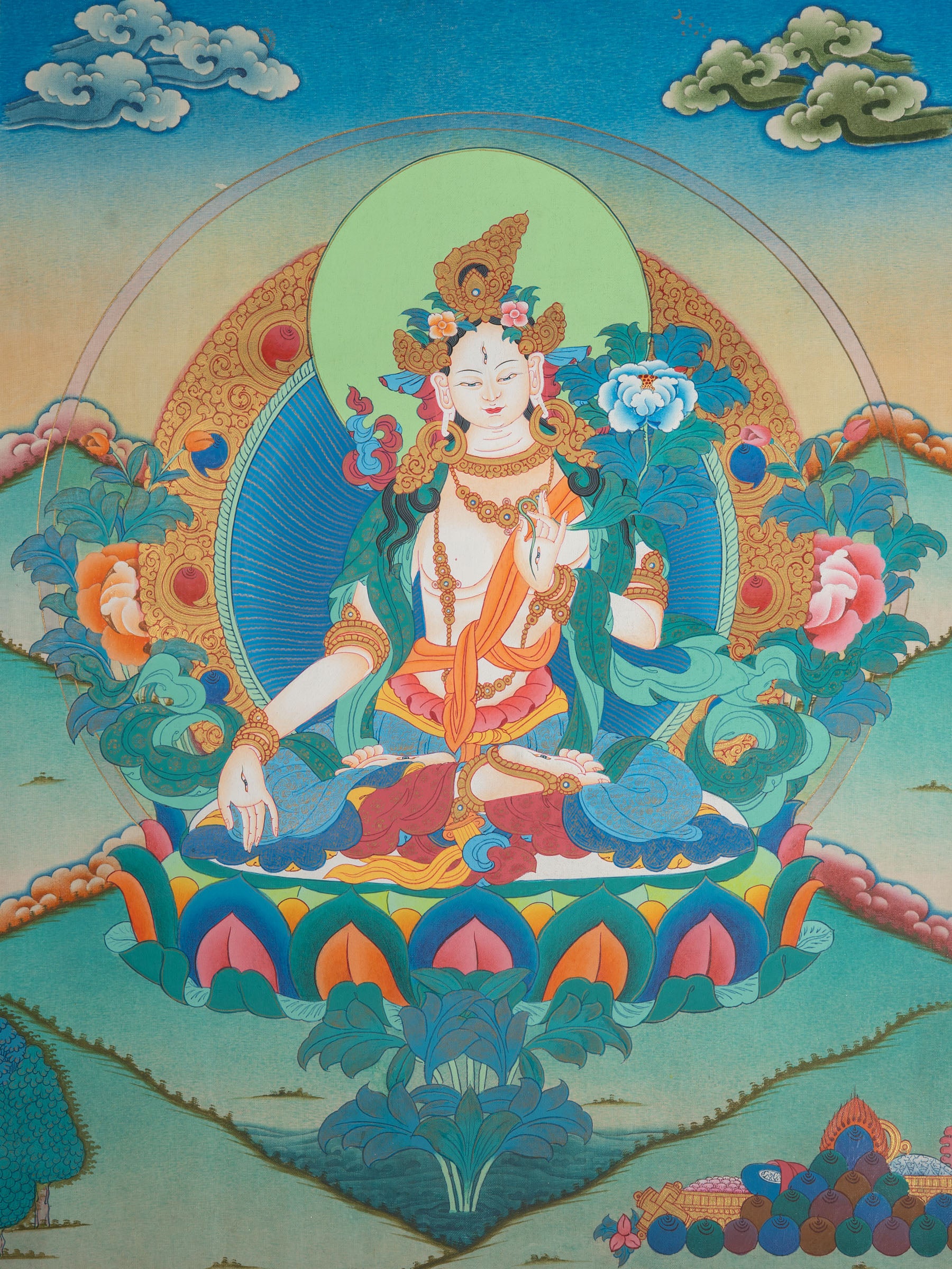 White Tara Thangka - Handpainted Art