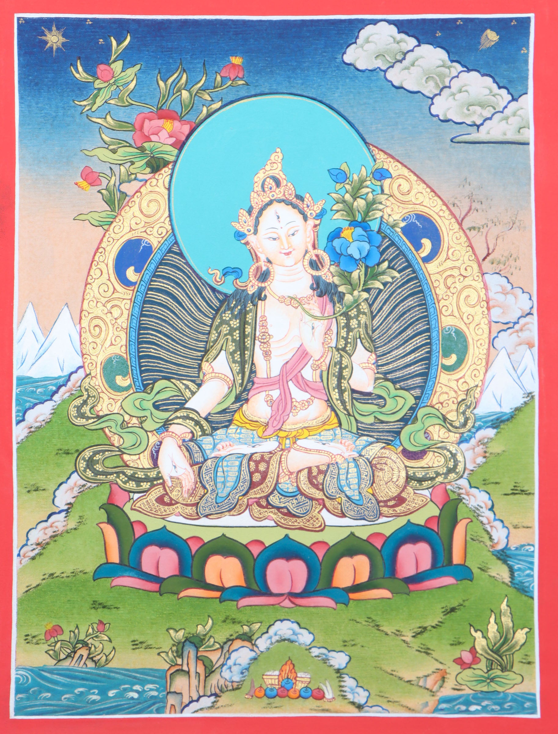 White Tara Thangka - High Quality - Himalayas Shop