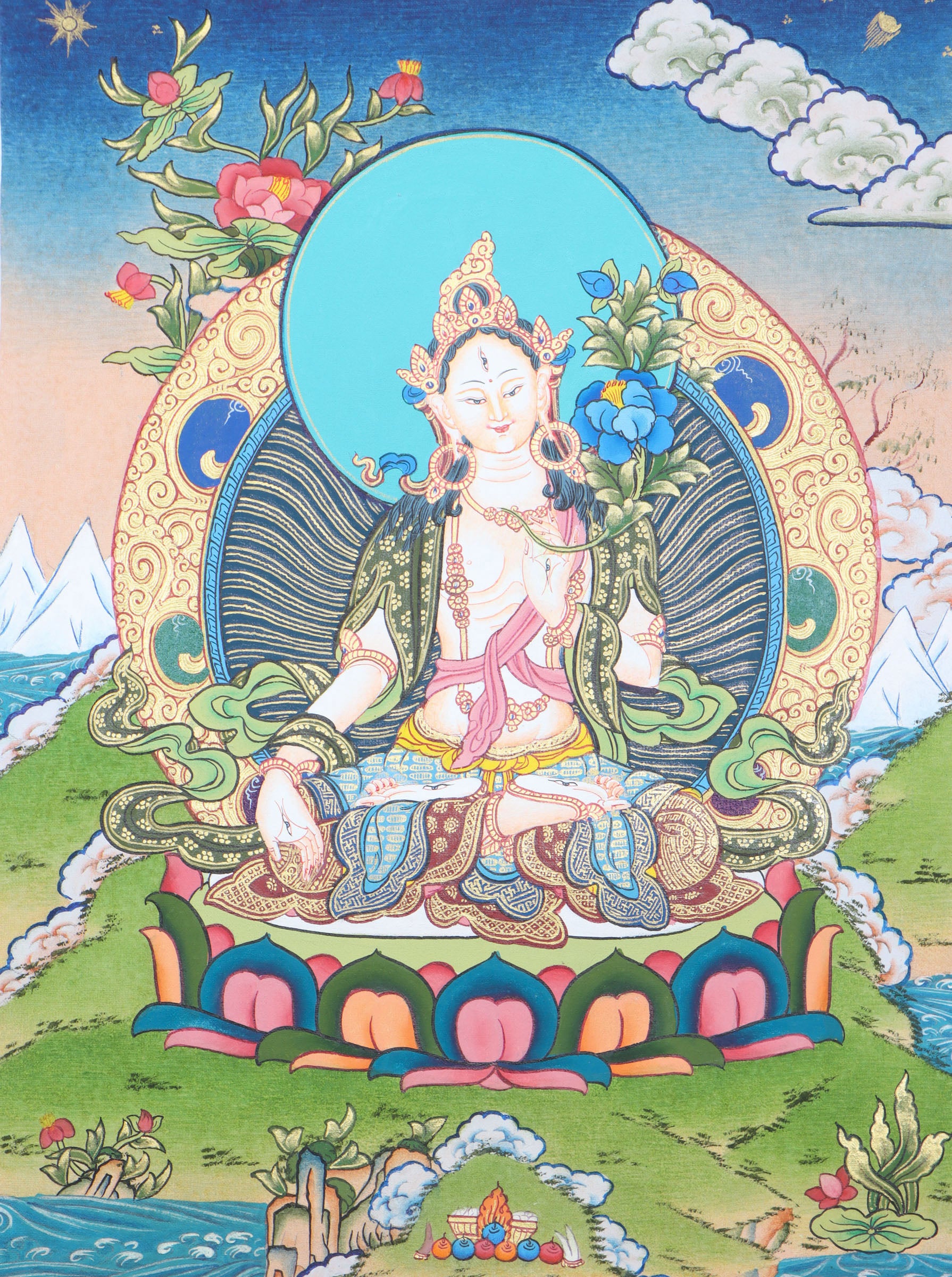 White Tara Thangka - High Quality - Himalayas Shop