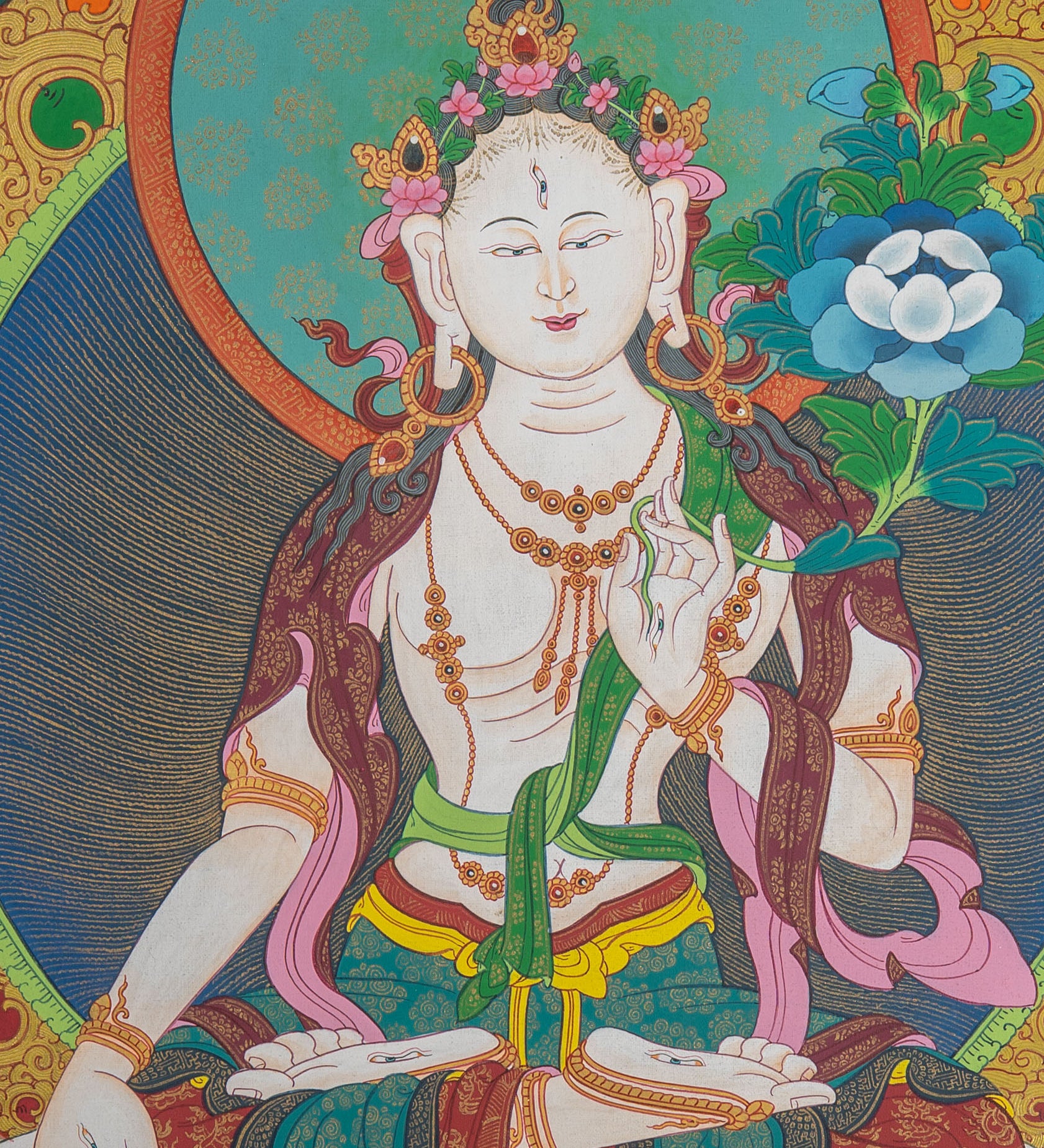 White Tara Thangka - Handpainted Art