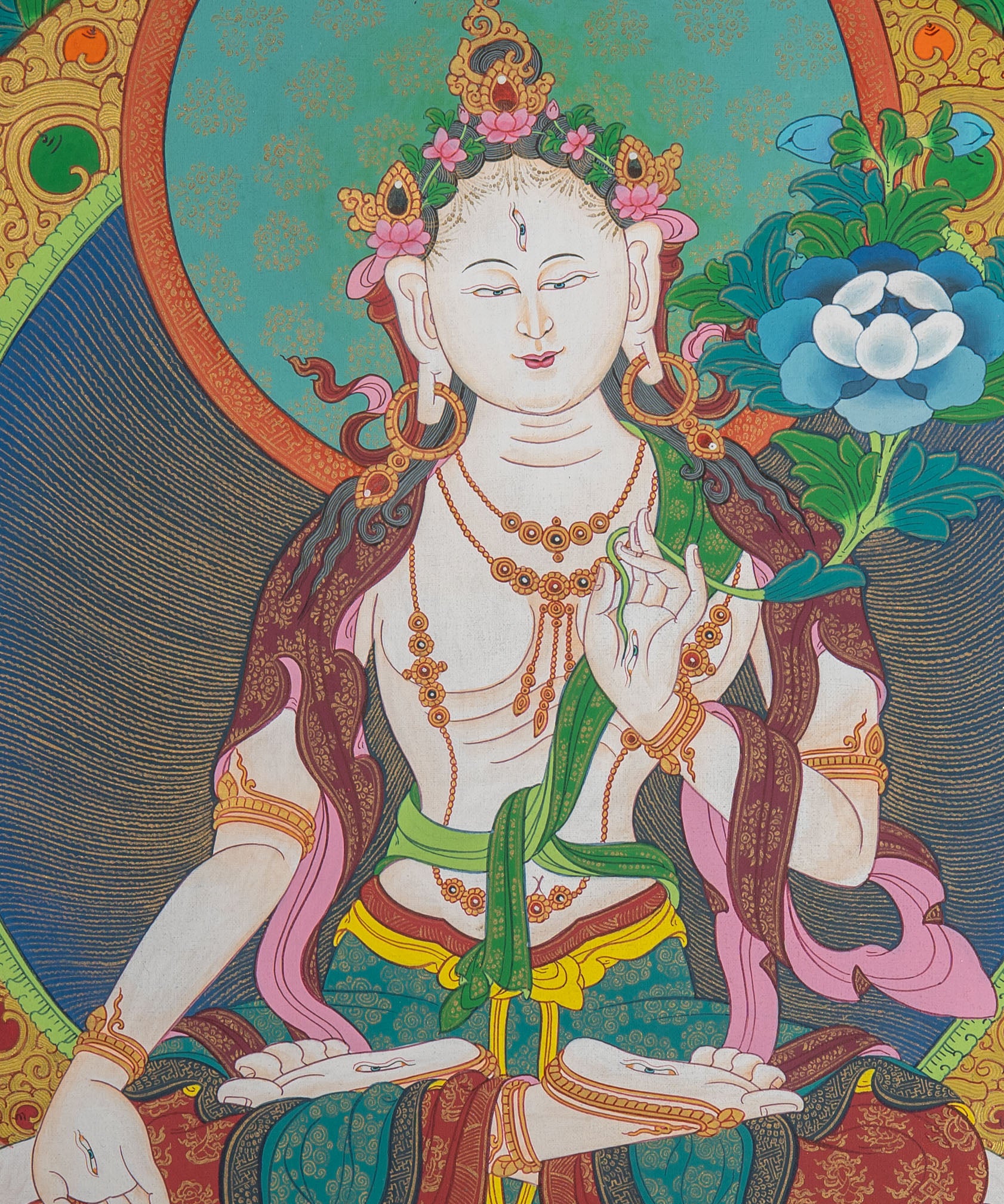 White Tara Thangka - Handpainted Art