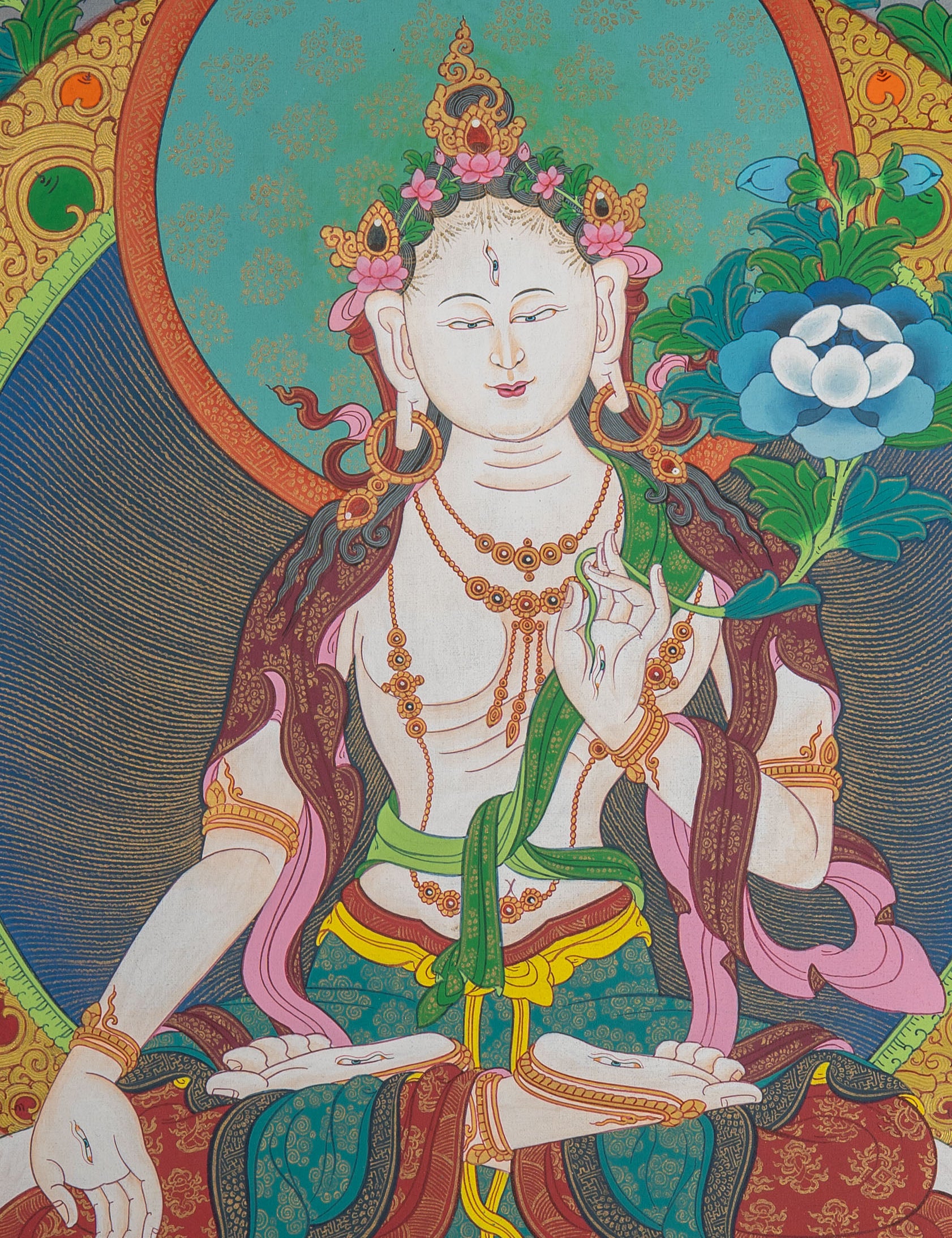 White Tara Thangka - Handpainted Art