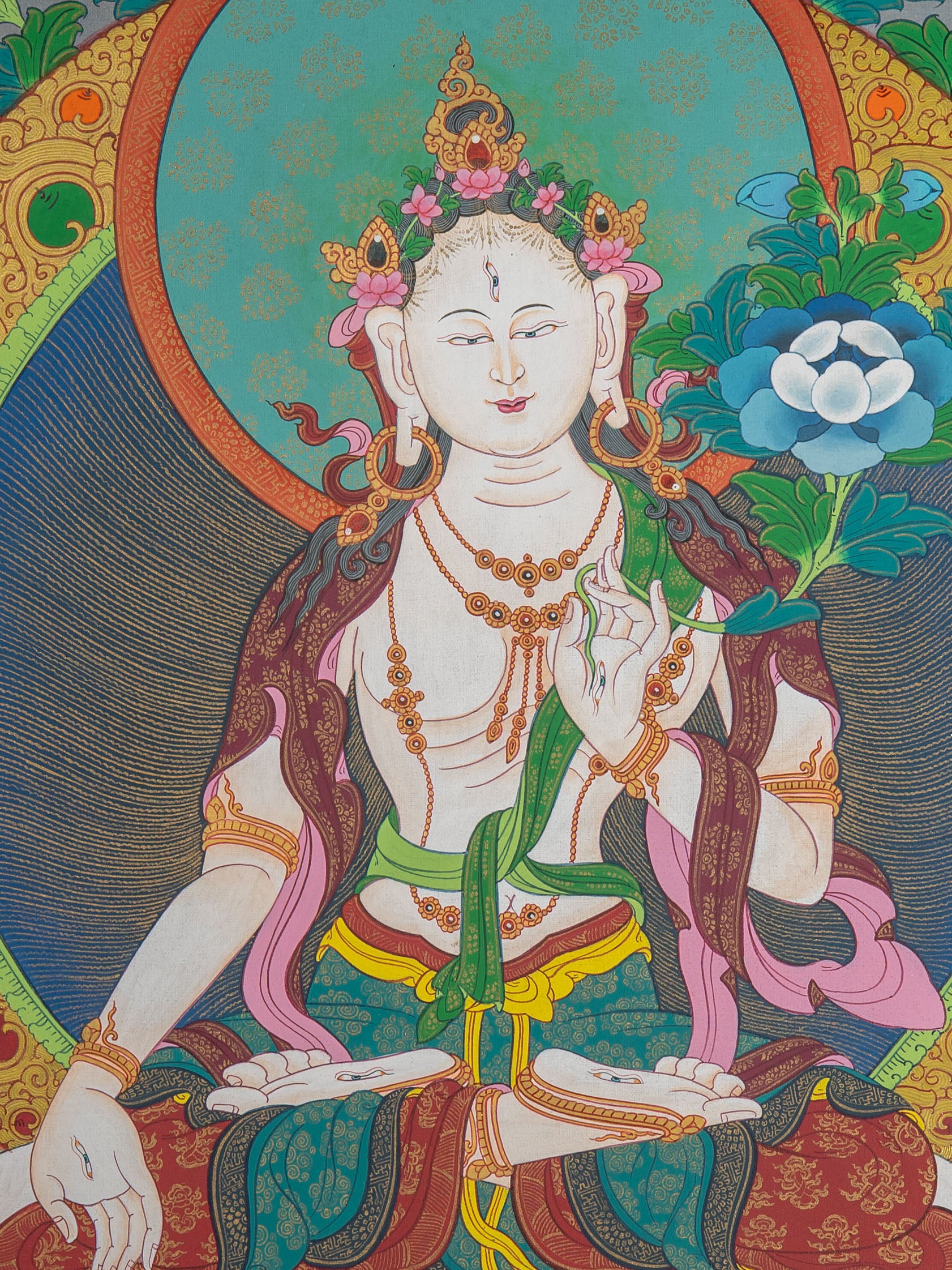 White Tara Thangka - Handpainted Art