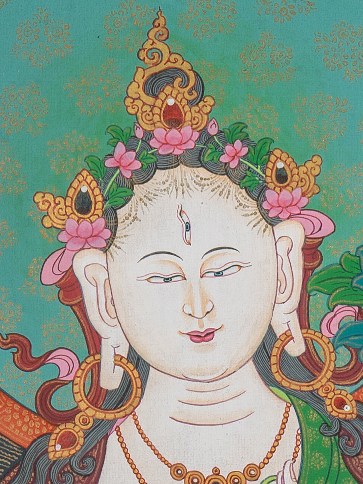 White Tara Thangka - Handpainted Art