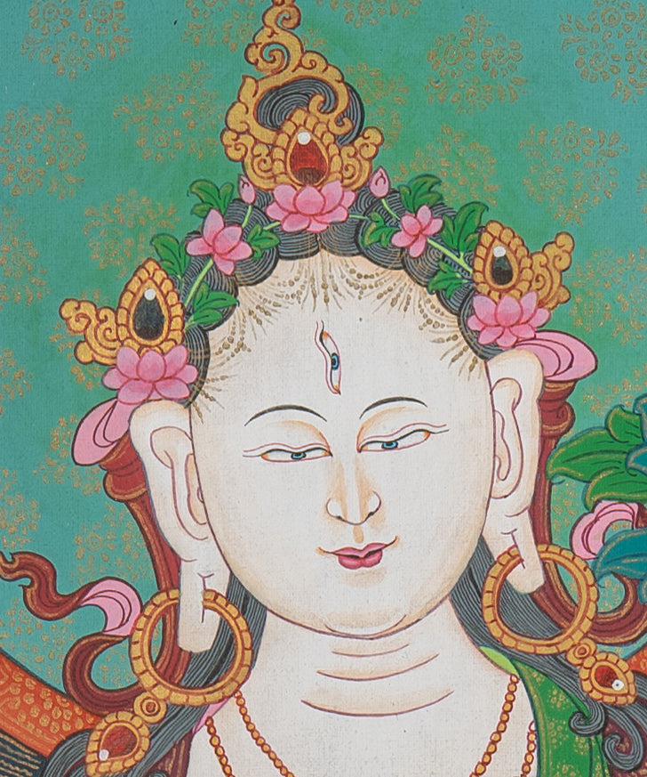 White Tara Thangka - Handpainted Art
