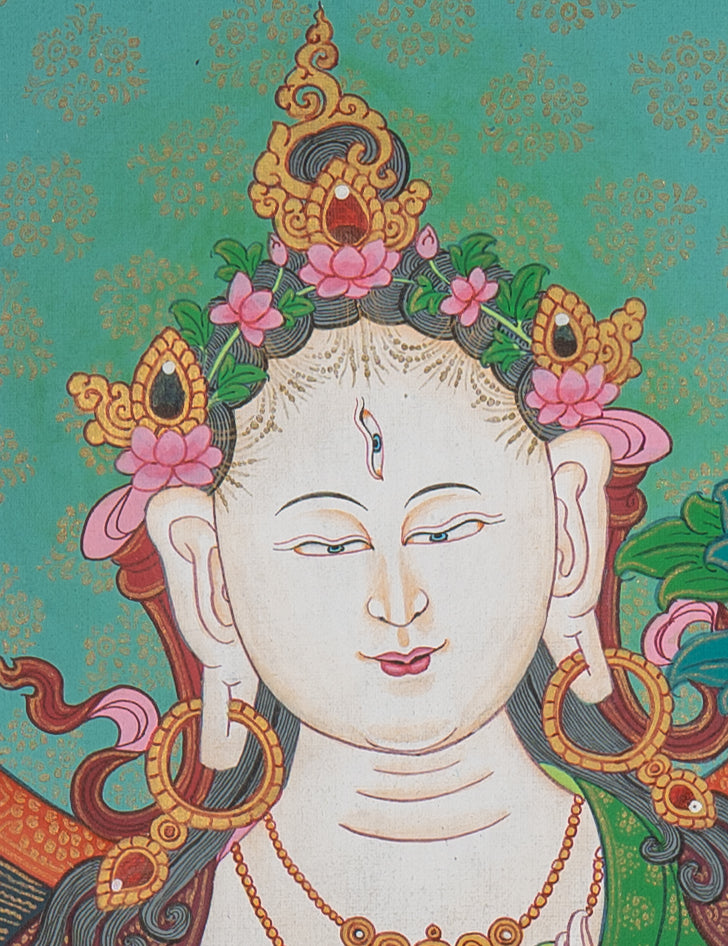 White Tara Thangka - Handpainted Art