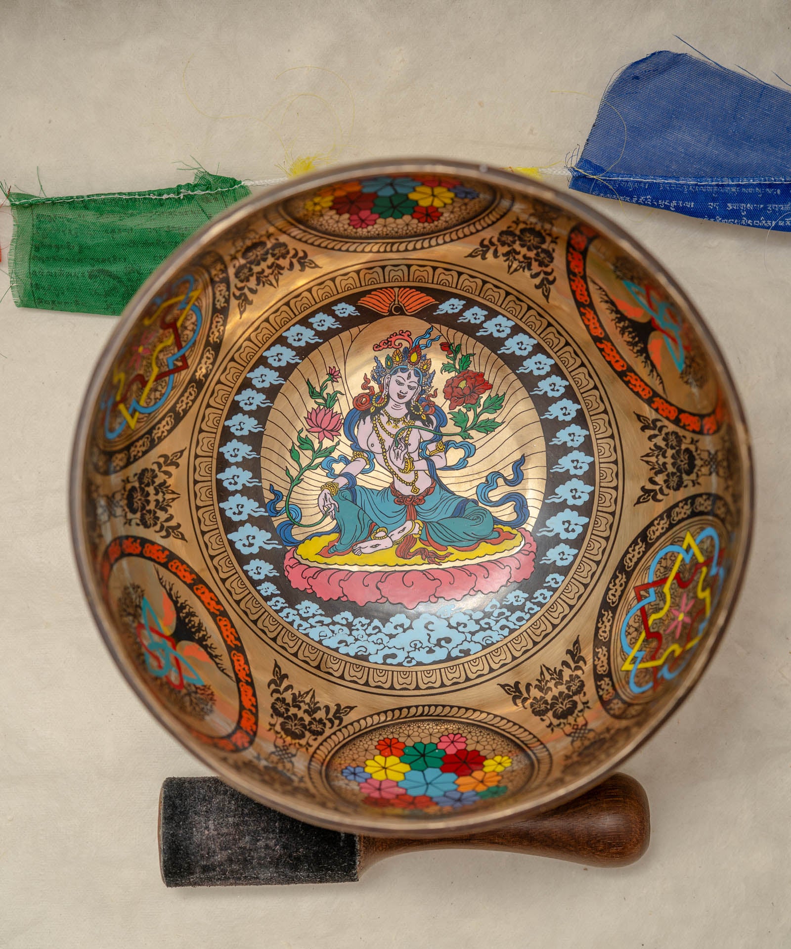 White Tara singing bowl, 8 inch handmade Himalayan meditation bowl for sound healing.