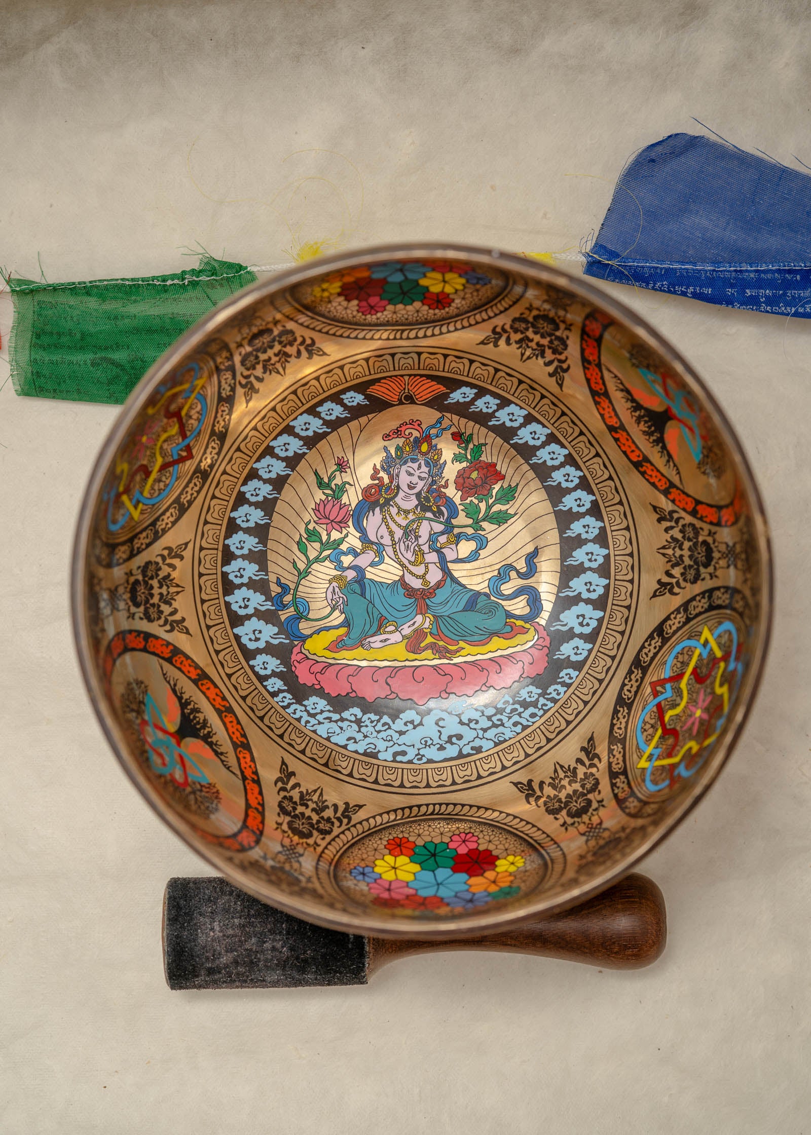 White Tara singing bowl, 8 inch handmade Himalayan meditation bowl for sound healing.