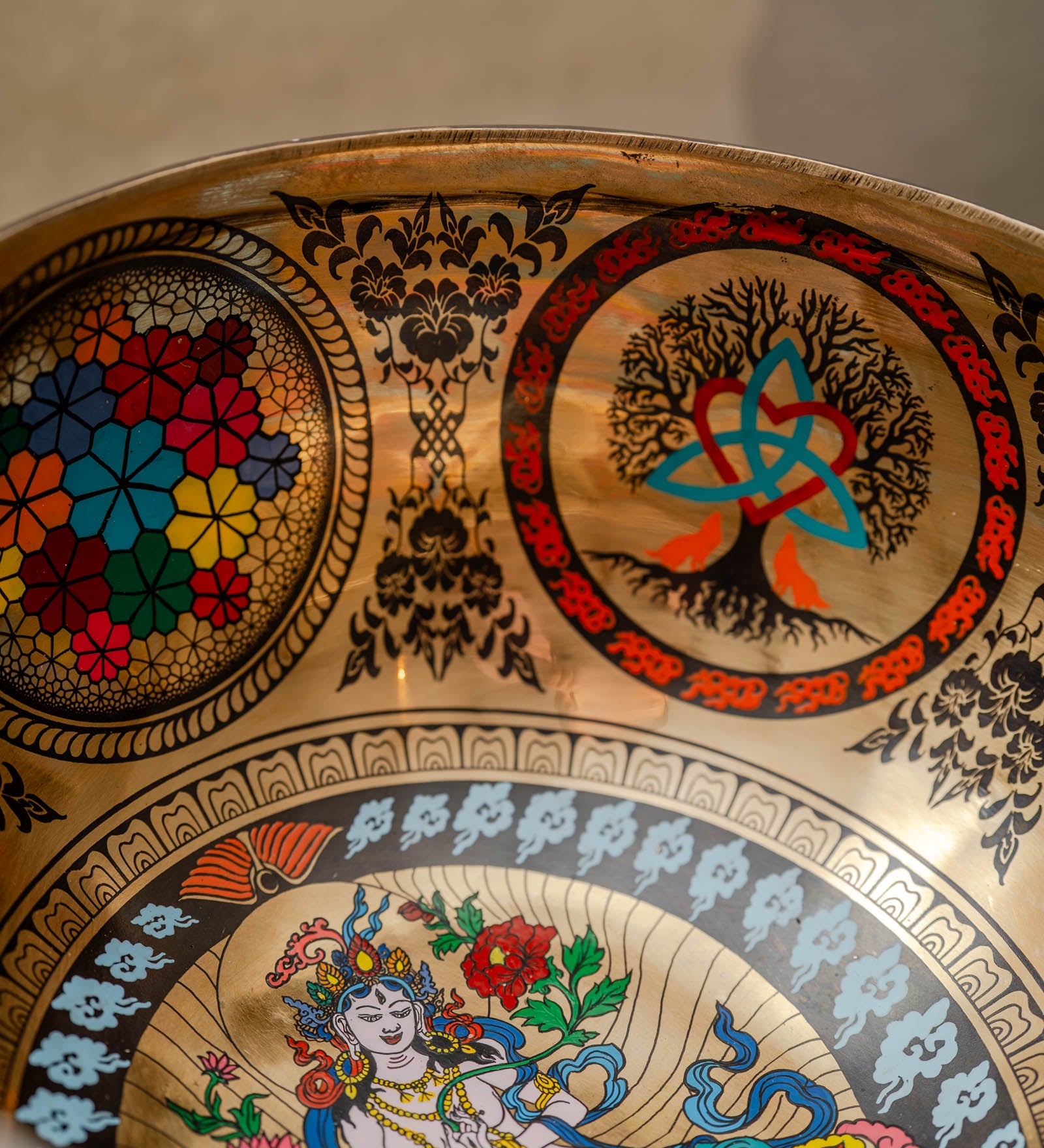 White Tara singing bowl, 8 inch handmade Himalayan meditation bowl for sound healing.