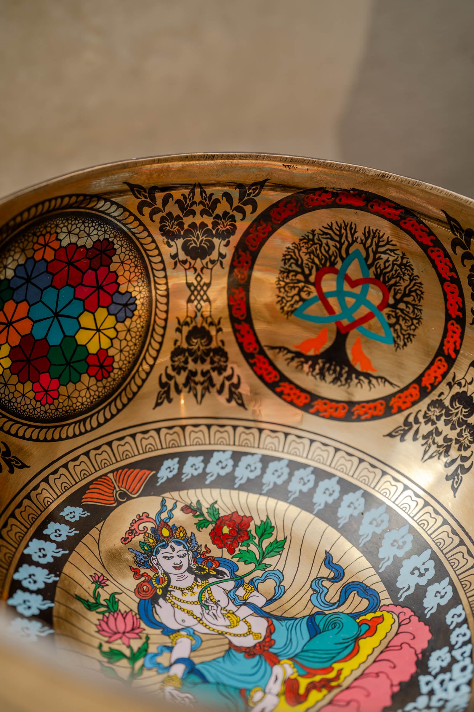 White Tara singing bowl, 8 inch handmade Himalayan meditation bowl for sound healing.