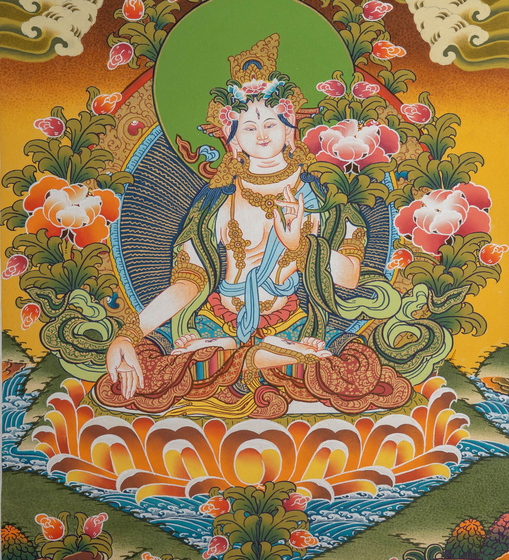 White Tara Thangka Painting - Handpainted Thangka Art 