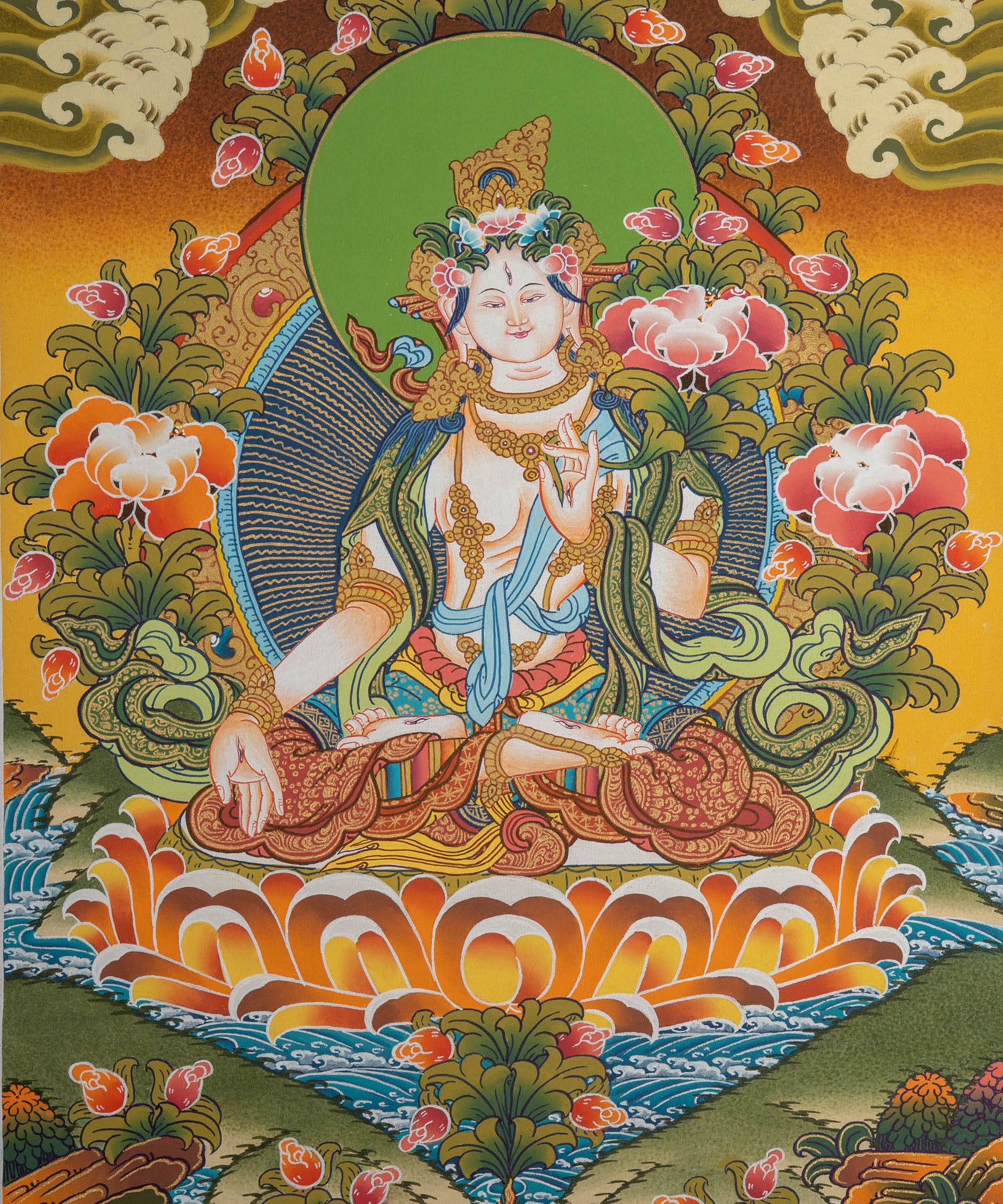 White Tara Thangka Painting - Handpainted Thangka Art 