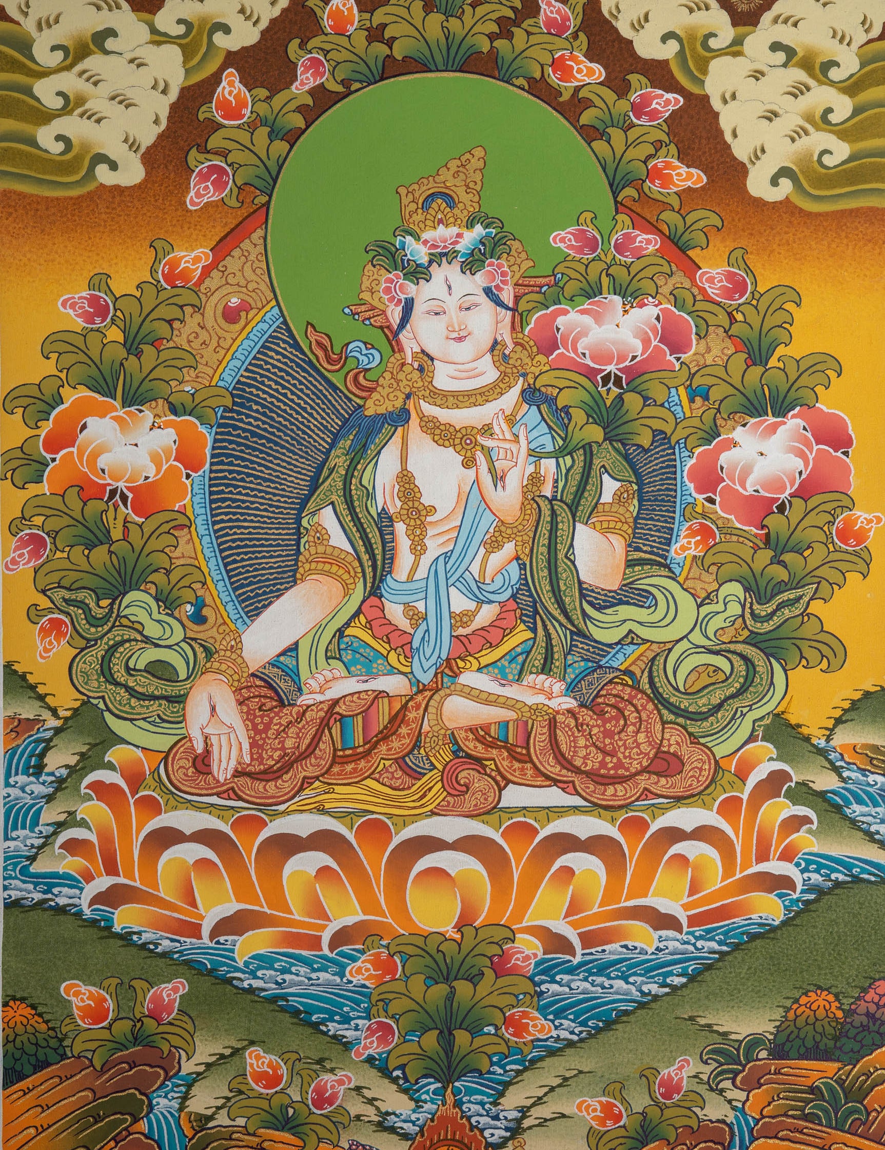 White Tara Thangka Painting - Handpainted Thangka Art 