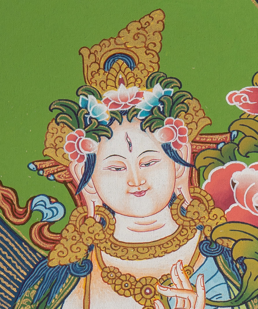 White Tara Thangka Painting - Handpainted Thangka Art 