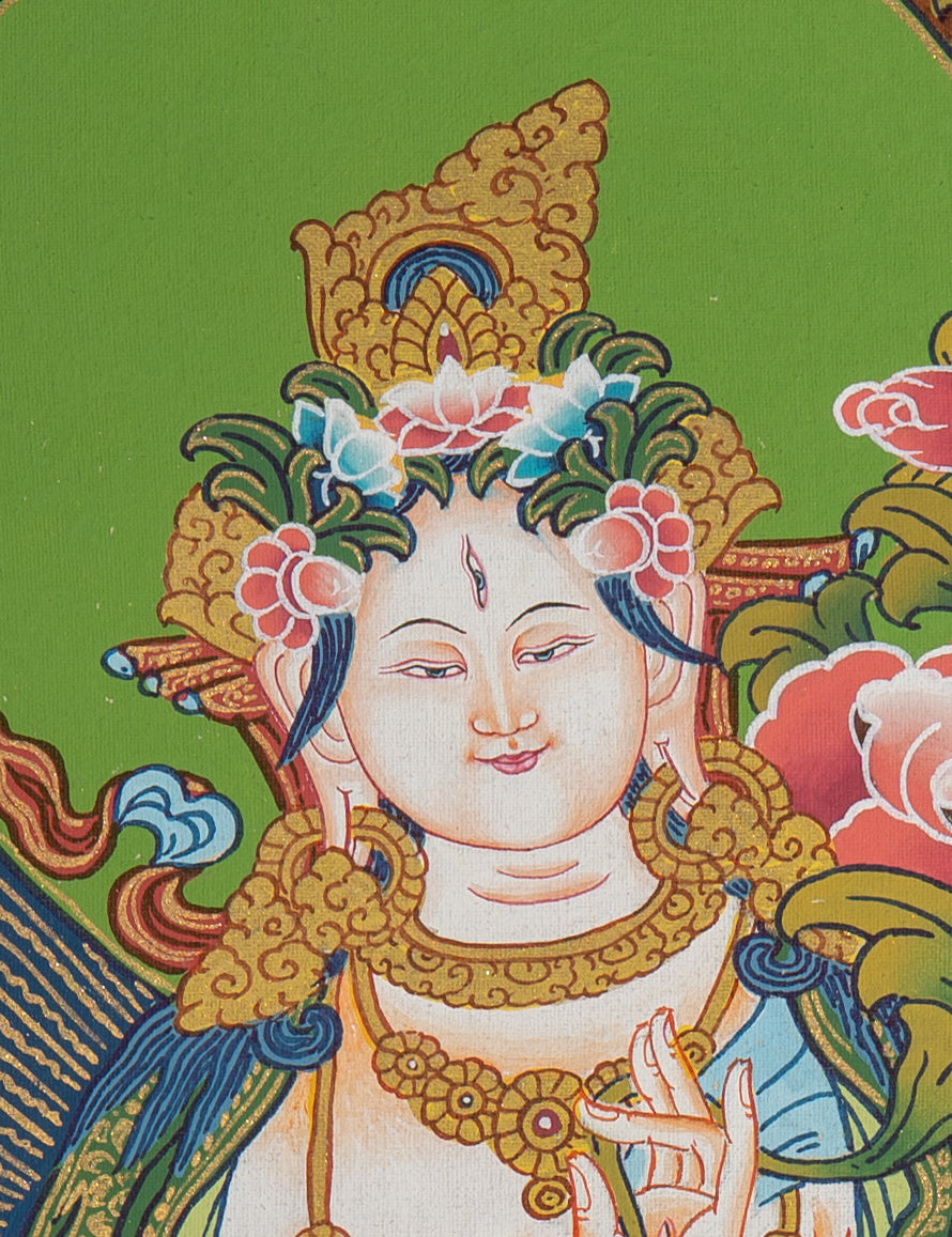 White Tara Thangka Painting - Handpainted Thangka Art 