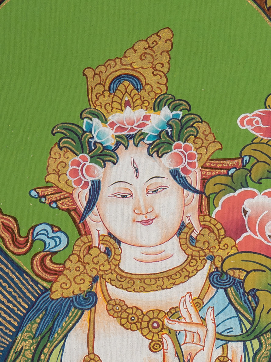 White Tara Thangka Painting - Handpainted Thangka Art 