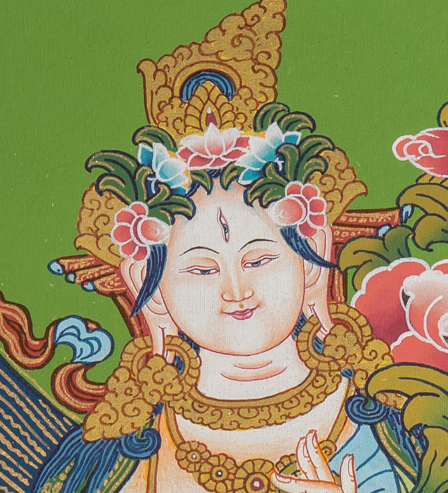 White Tara Thangka Painting - Handpainted Thangka Art 