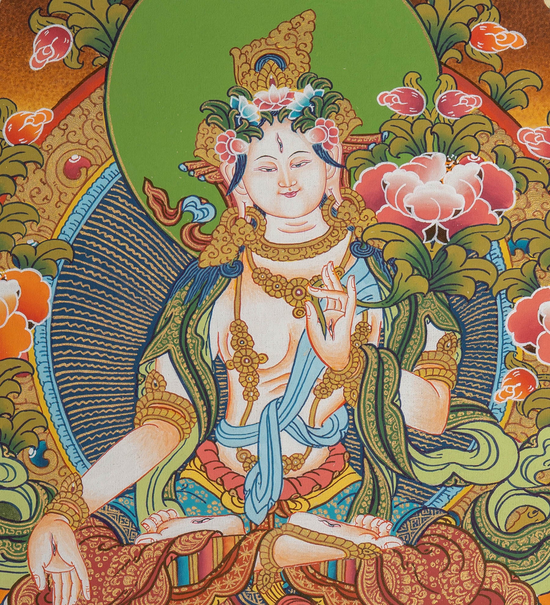 White Tara Thangka Painting - Handpainted Thangka Art 